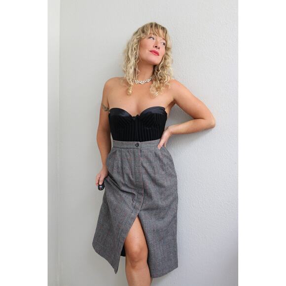 1990's Vintage Giorgio Sant'Angelo Wool Plaid Work Skirt ~ Women's MD 29" Waist - Picture 8 of 9